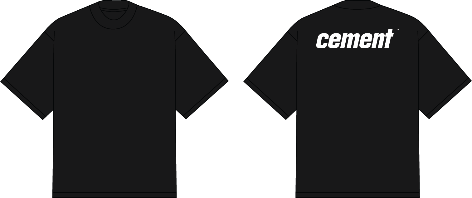 Back view of the CEMENT™ short sleeve T-shirt in black, featuring the bold Helvetica script logo in the upper back area, inspired by football and basketball jersey name placement.